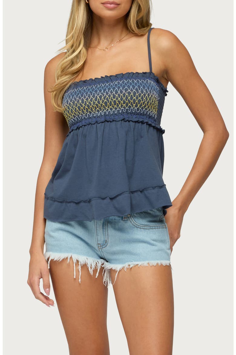 Kelsy Smocked Tank Top, Main, color, NAVY