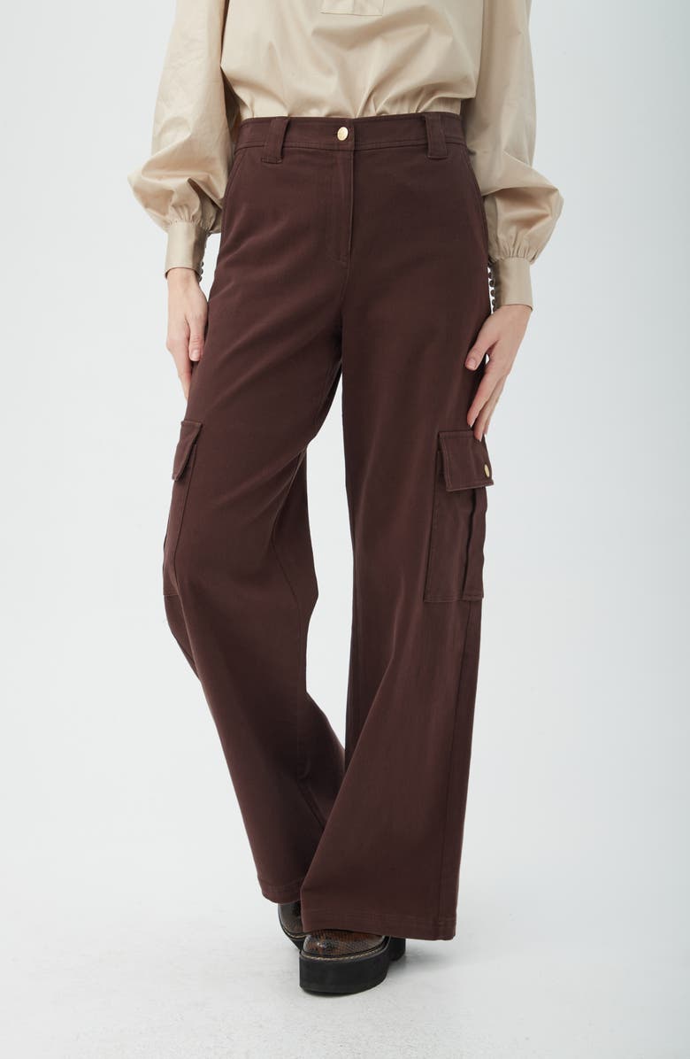 Trina Turk Haden Stretch Cotton Cargo Pants, Alternate, color, Mudcloth