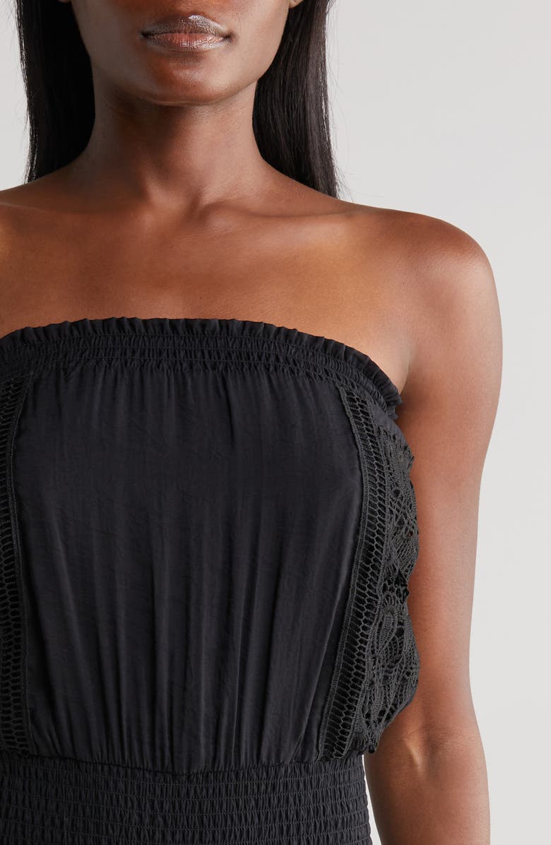 Elan Lace Strapless Cover-Up Maxi Dress, Alternate, color, Black