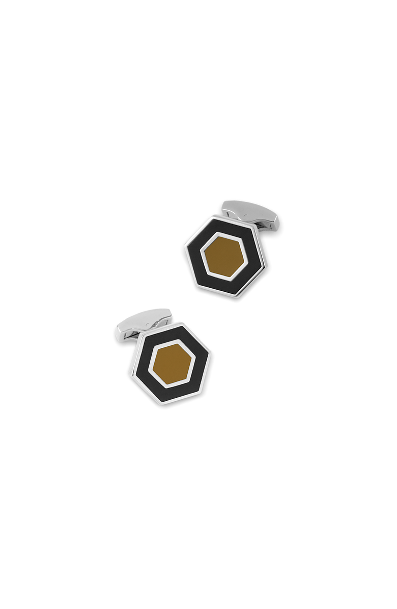 Paul Fredrick Enamel Hexagon Cufflinks, Main, color, Black/Tan
