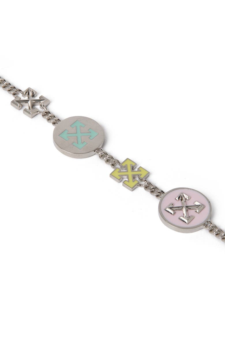 OFF WHITE Women's Silver Arrow Button Bracelet, Alternate, color, 