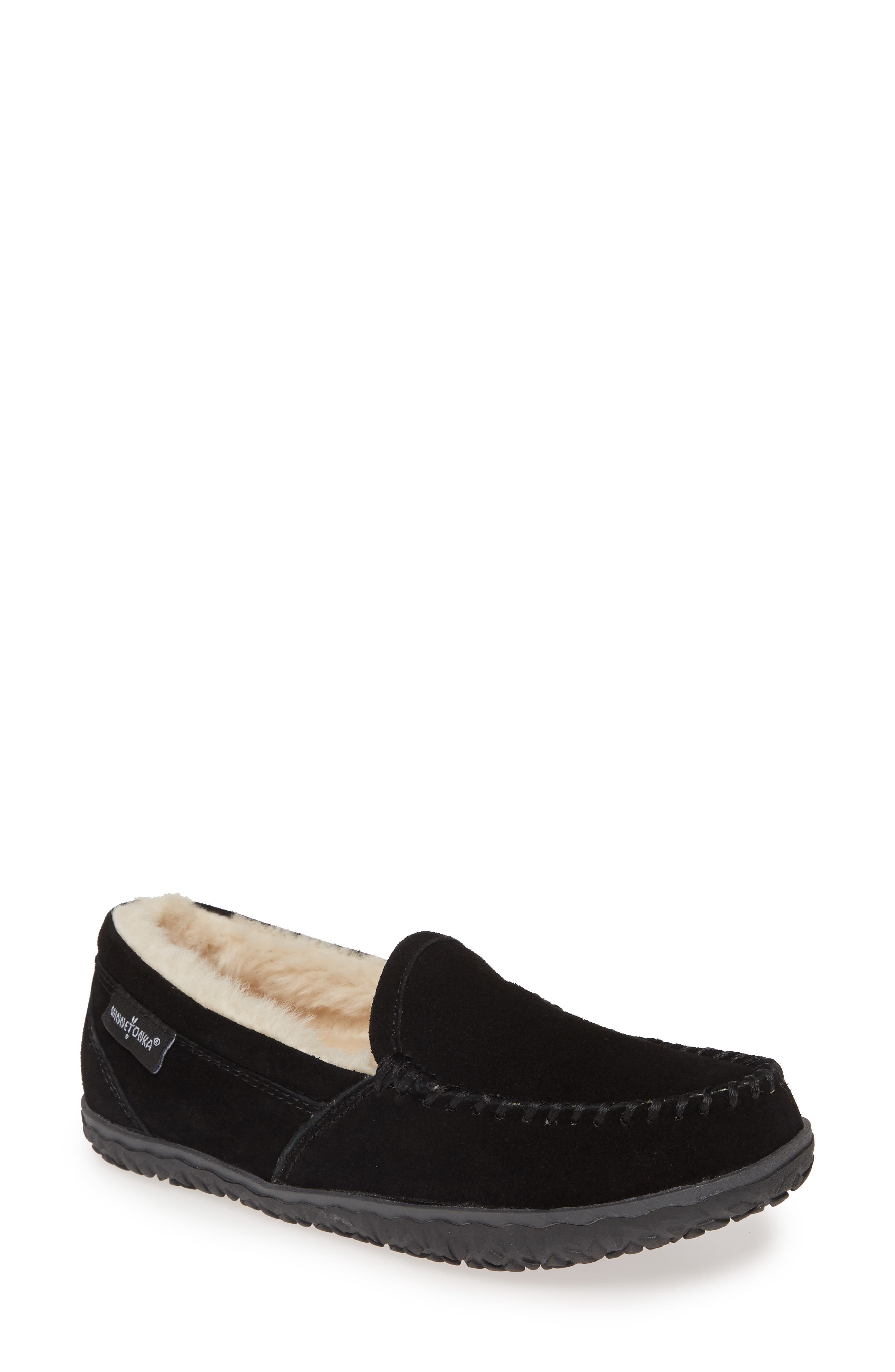 Minnetonka Tempe Slipper, Main, color, Black Suede