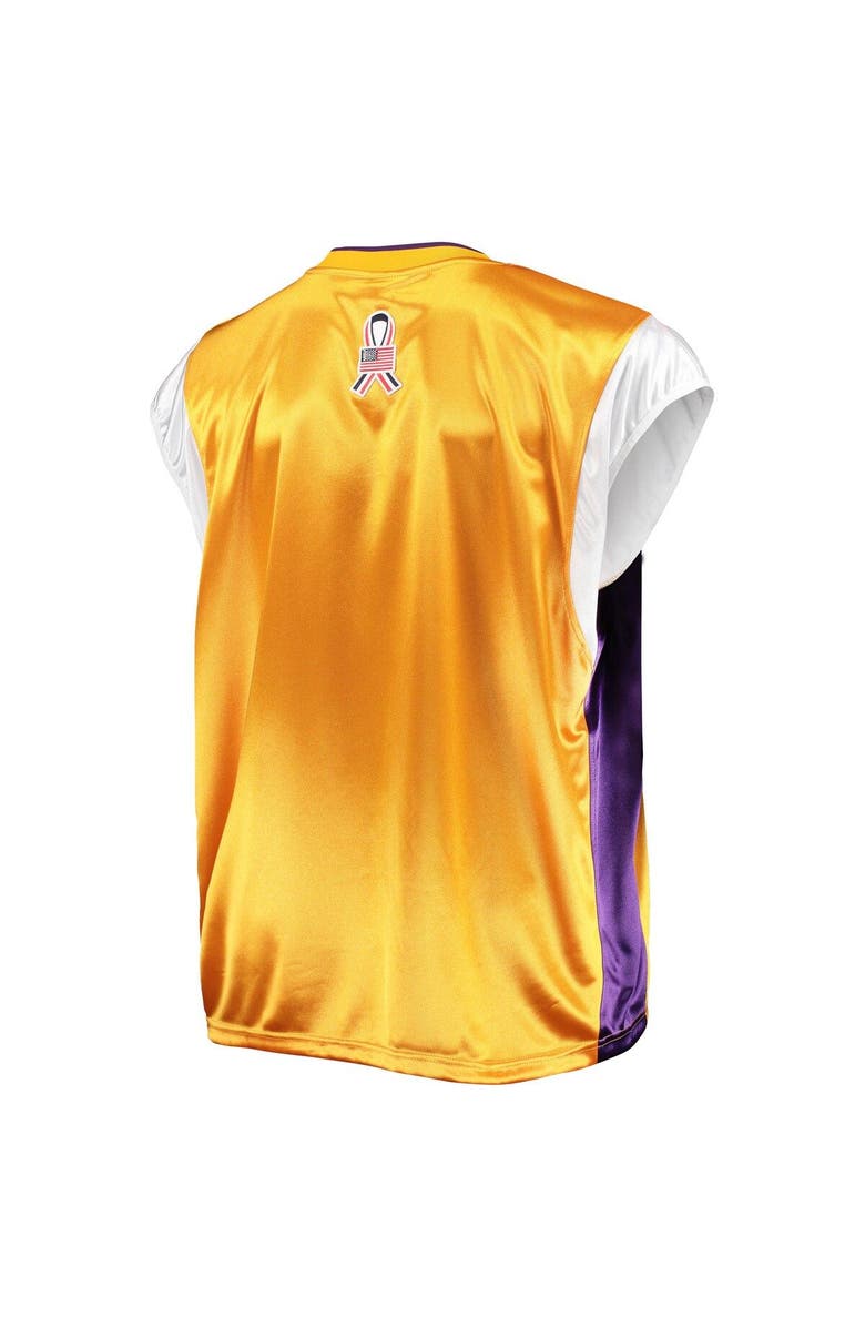 Mitchell & Ness Men's Mitchell & Ness Gold/Purple Los Angeles Lakers Hardwood Classics Big & Tall On-Court Shooting V-Neck Shirt, Alternate, color, Gold