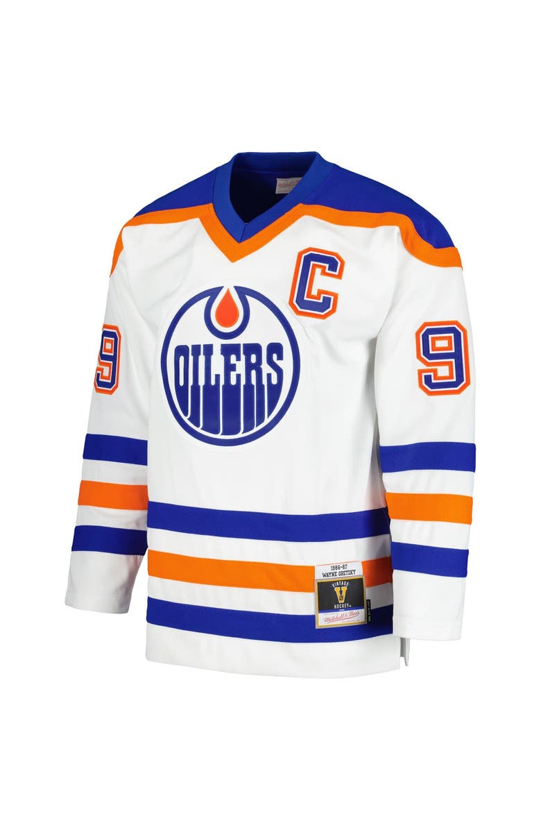 Mitchell & Ness Men's Mitchell & Ness Wayne Gretzky White Edmonton Oilers  1986/87 Blue Line Player Jersey, Alternate, color, White