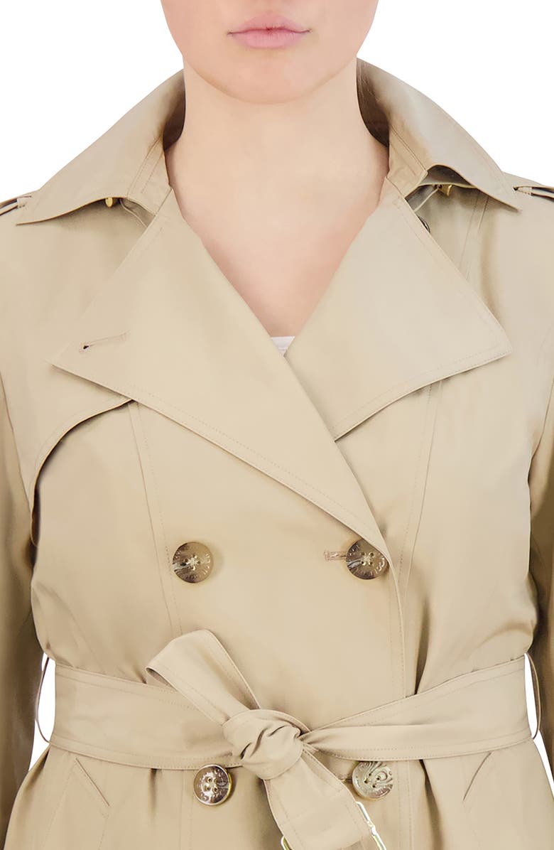 Cole Haan Signature Cole Haan Hooded Double-Breasted Trench Coat, Alternate, color, Khaki