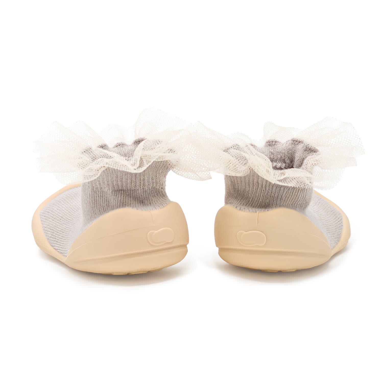 Komuello Toddler Girl Sock Shoes Tulle Trim - Beige, Alternate, color, Beige