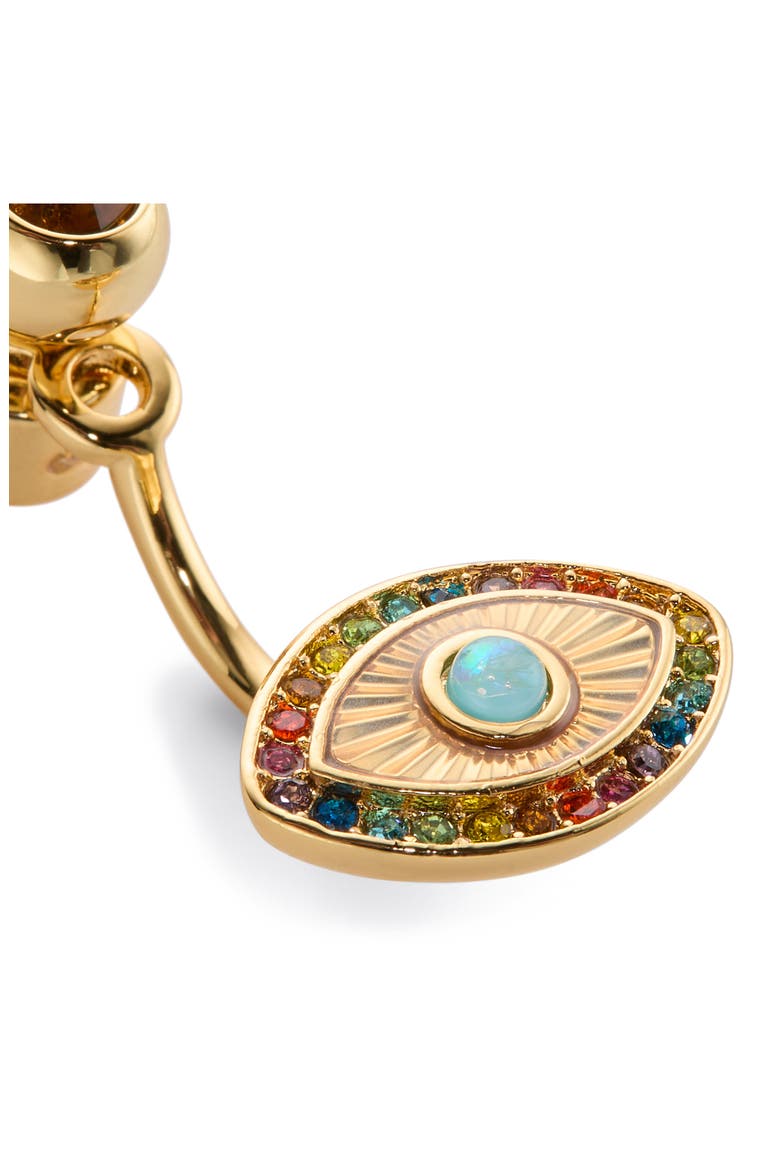Rainbow Evil Eye Barbell Drop Earrings, Alternate, color, MULTI/ GOLD