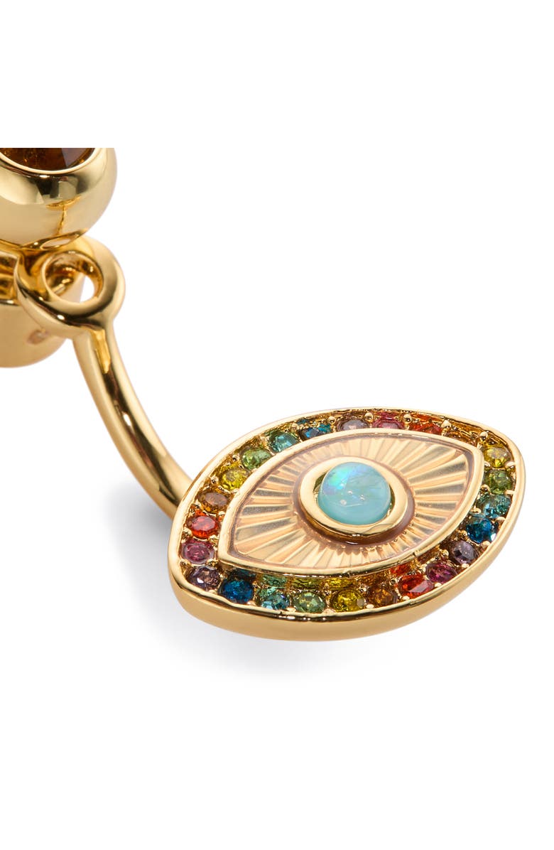 Kurt Geiger London Rainbow Evil Eye Barbell Drop Earrings, Alternate, color, Multi/ Gold