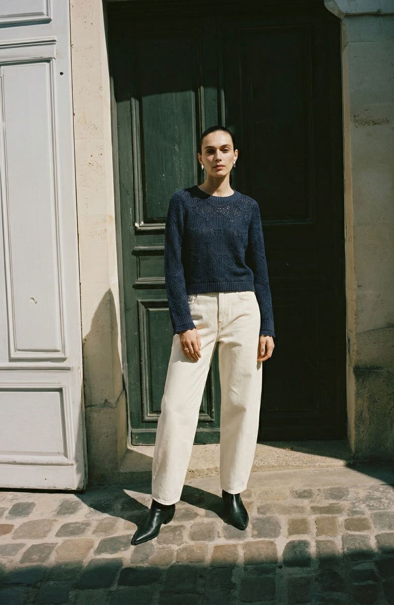 VERO MODA Susana Pointelle Cotton Blend Sweater, Alternate, color, Navy Blazer