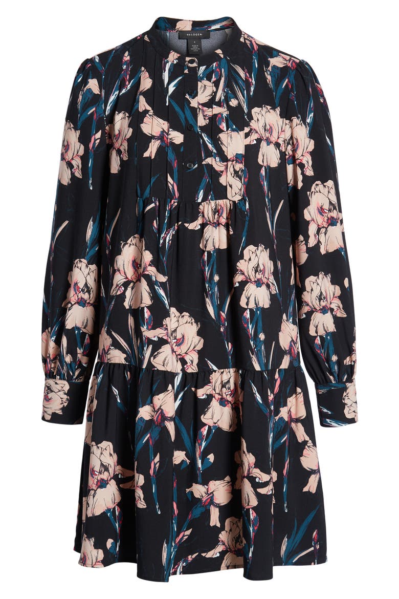 Pintuck Detail Shift Dress, Alternate, color, BLACK IRIS FLORAL