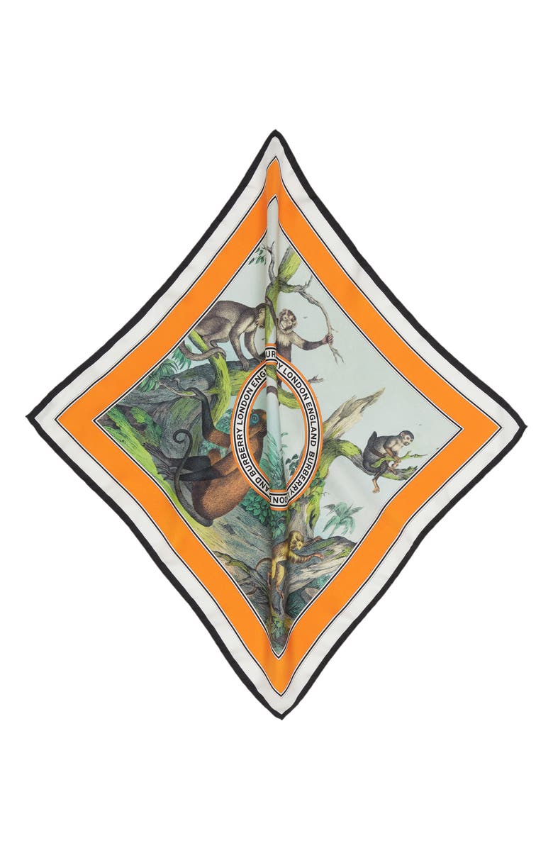 Burberry Logo Monkey Print Silk Scarf, Alternate, color,