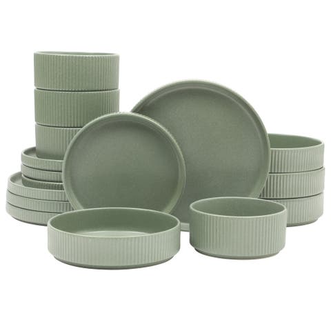 16 Piece Reactive Glaze Stoneware Plates and Bowls Dinnerware Set