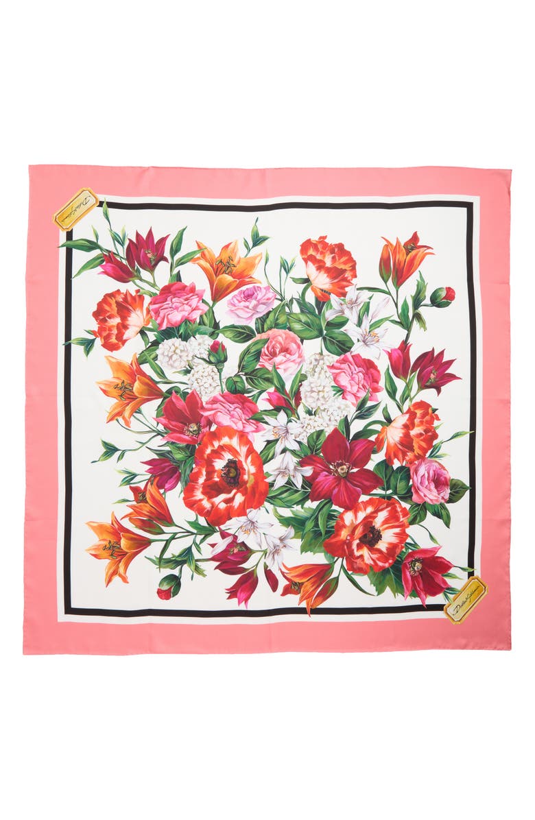 Dolce&Gabbana Rafia Floral Print Silk Scarf, Main, color, Ha5qx Fiori Fdo Bco Nat