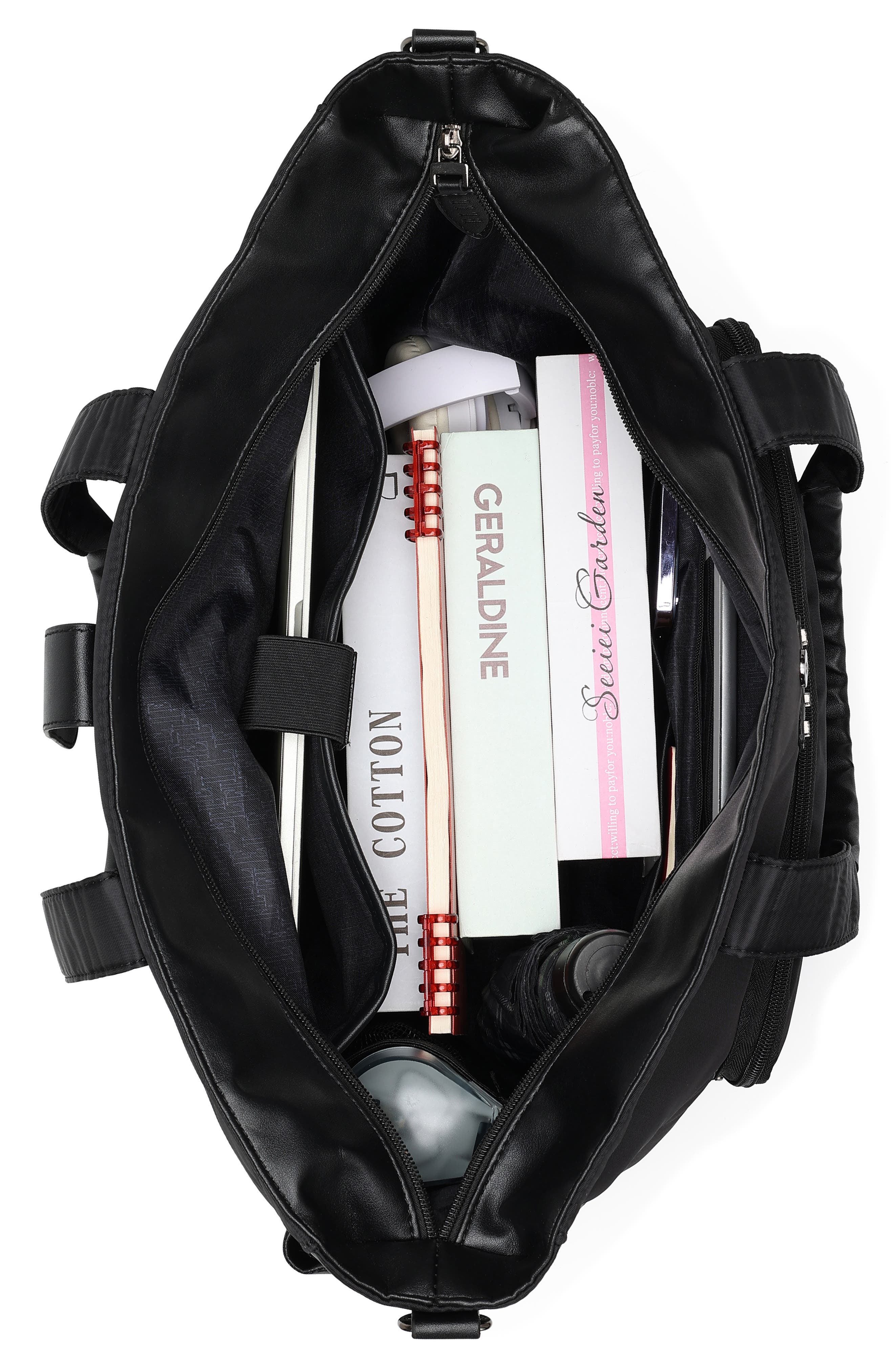 ELLE Voyage 25L Twill and Vegan Leather Weekender Duffel Bag, Alternate, color, Black