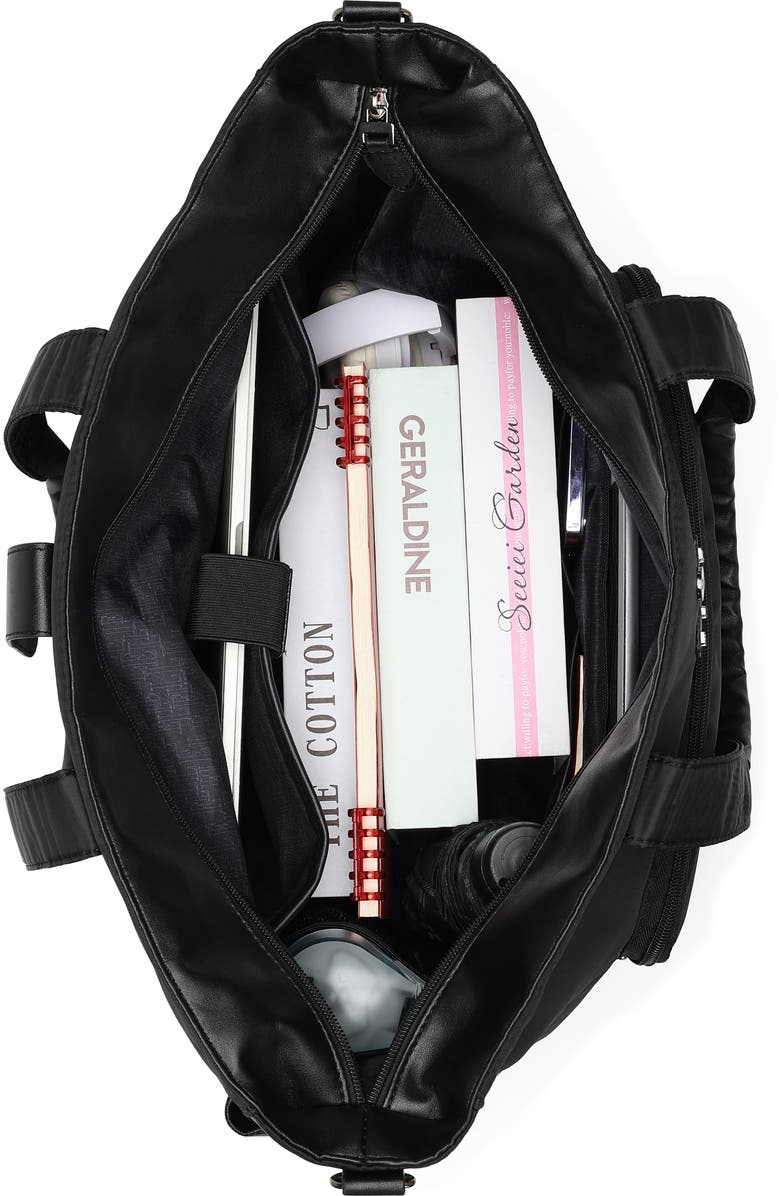 ELLE Voyage 25L Twill and Vegan Leather Weekender Duffel Bag, Alternate, color, Black