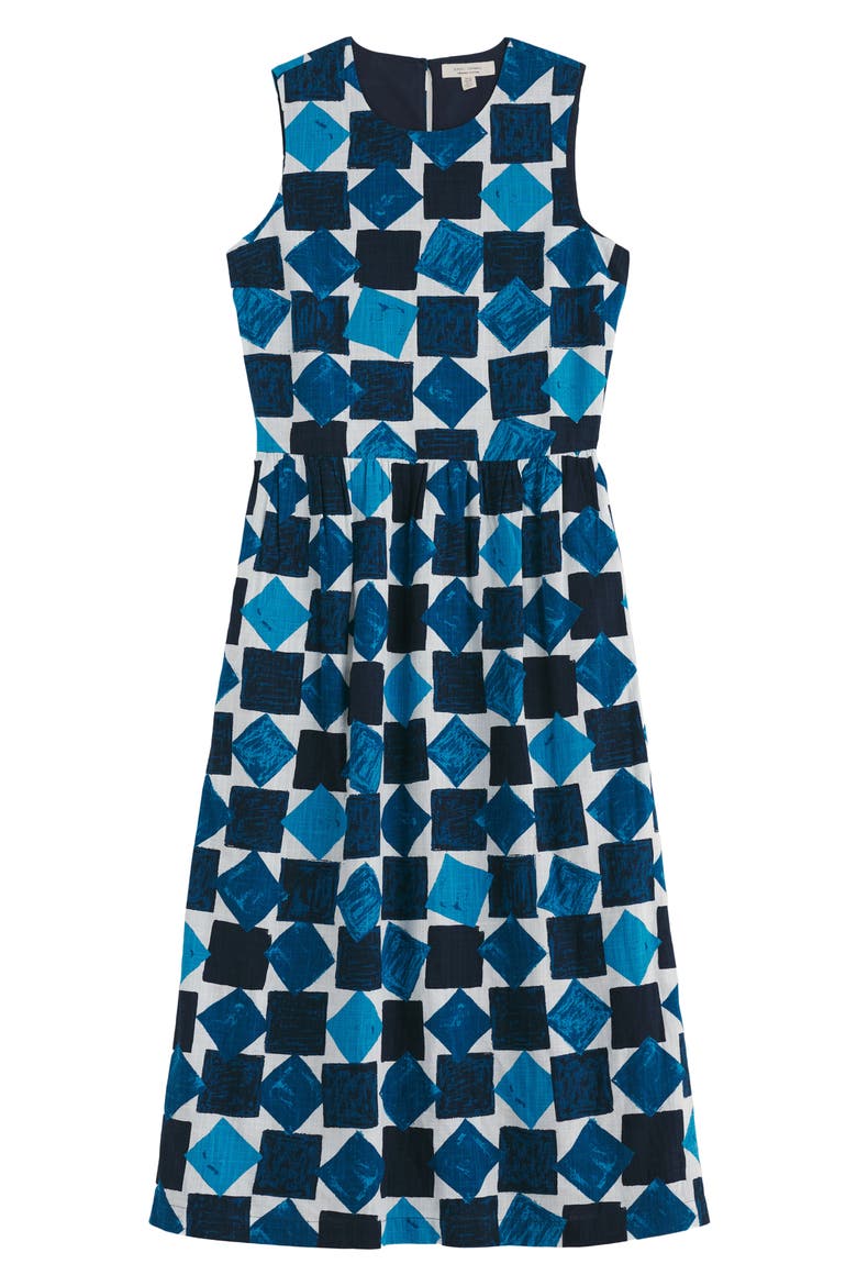 Brouse Geo Print Sleeveless Organic Cotton Midi Dress, Alternate, color, TUMBLED BLOCKS MARITIME
