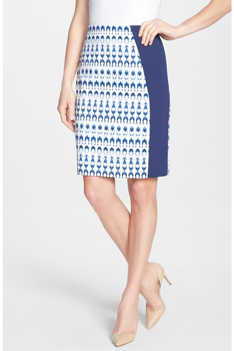 Ikat Print Pencil Skirt, Main, color, NAVY MULTI