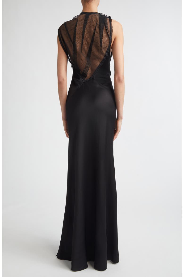 Asymmetric Mesh Trim Trumpet Gown, Alternate, color, BLACK