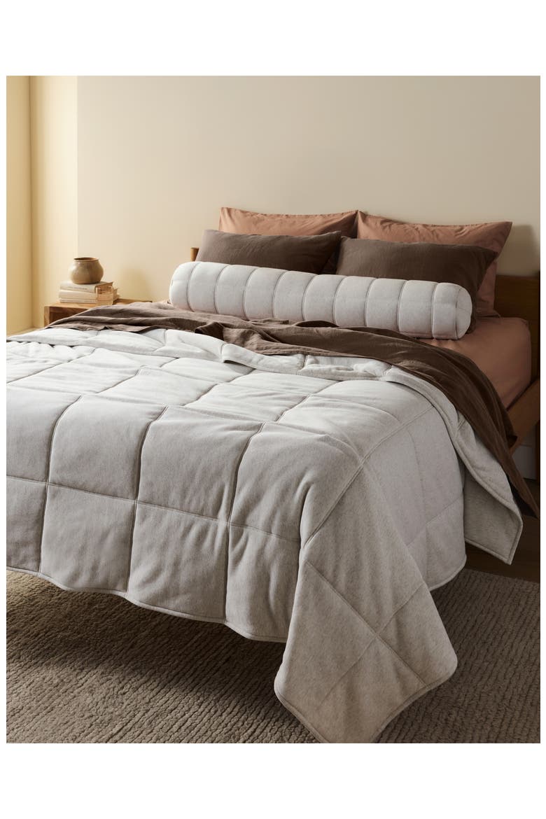 Cotton & Linen Blend Jersey Quilt, Alternate, color, HEATHERED OATMEAL