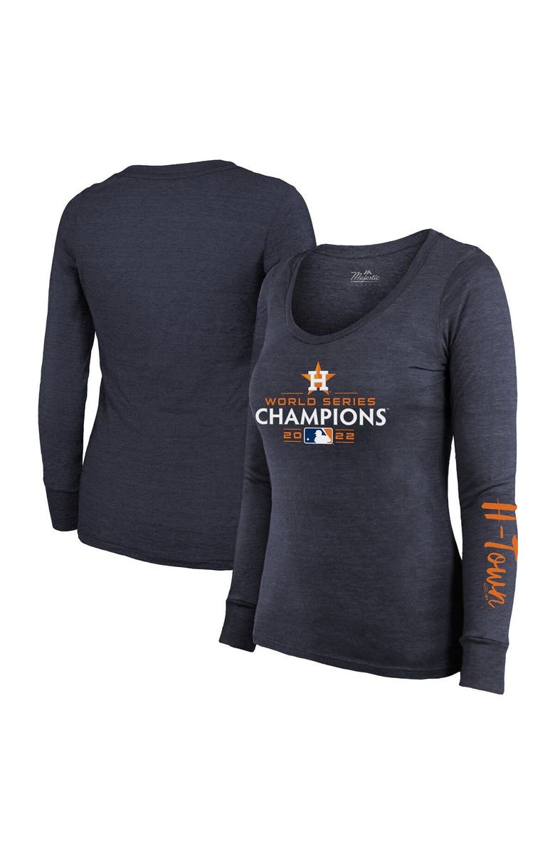 Majestic Threads Women's Majestic Threads Navy Houston Astros 2022 World Series Champions Long Sleeve Tri-Blend Scoop Neck T-Shirt, Main, color,