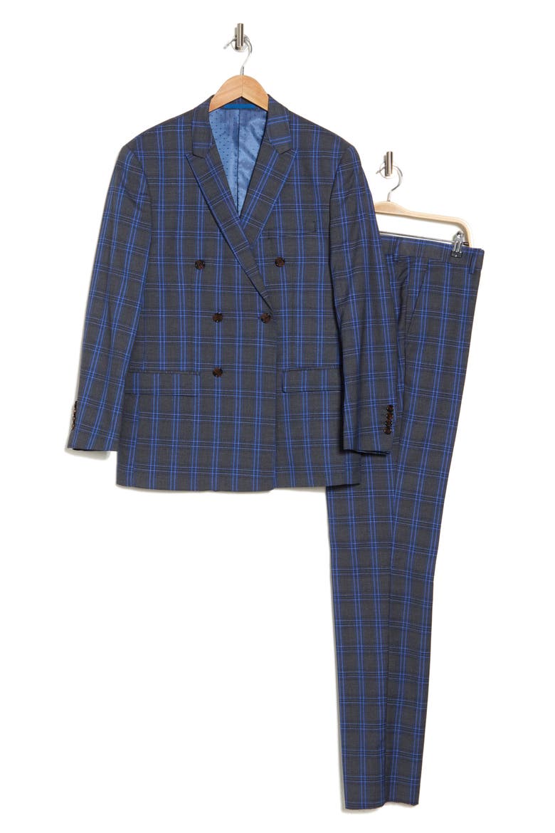 Slim Fit Check Double Breasted Suit, Alternate, color, CHARCOAL
