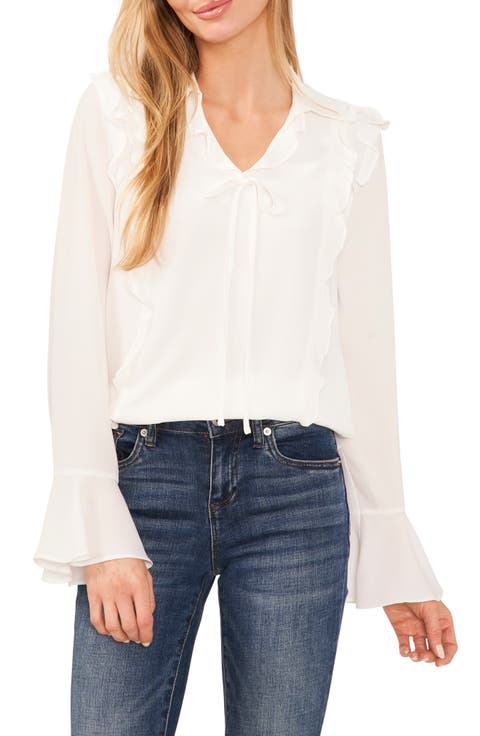 Ruffle Bell Sleeve Crepe Top