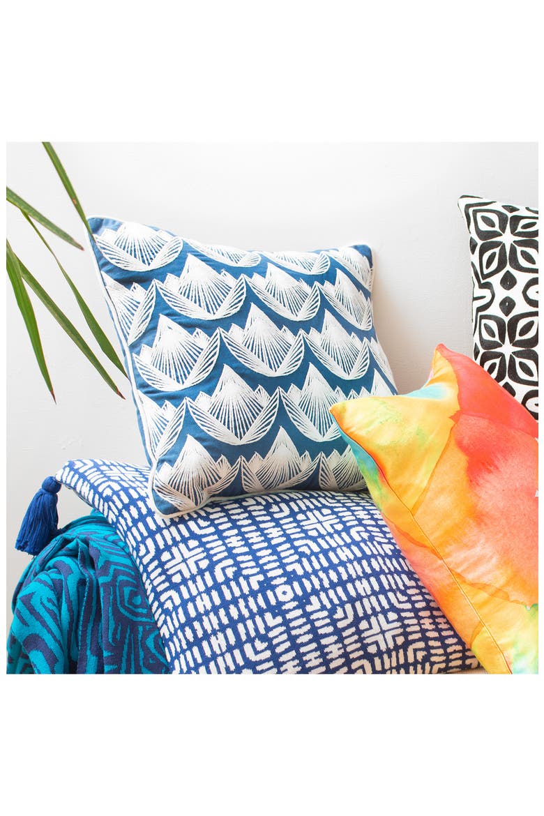 Lotus Cotton Accent Pillow, Alternate, color, WHITE/ BLUE