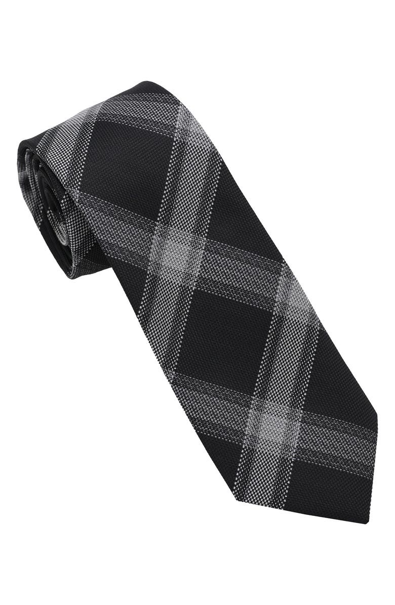 DKNY Large Plaid Tie, Main, color, Black/White