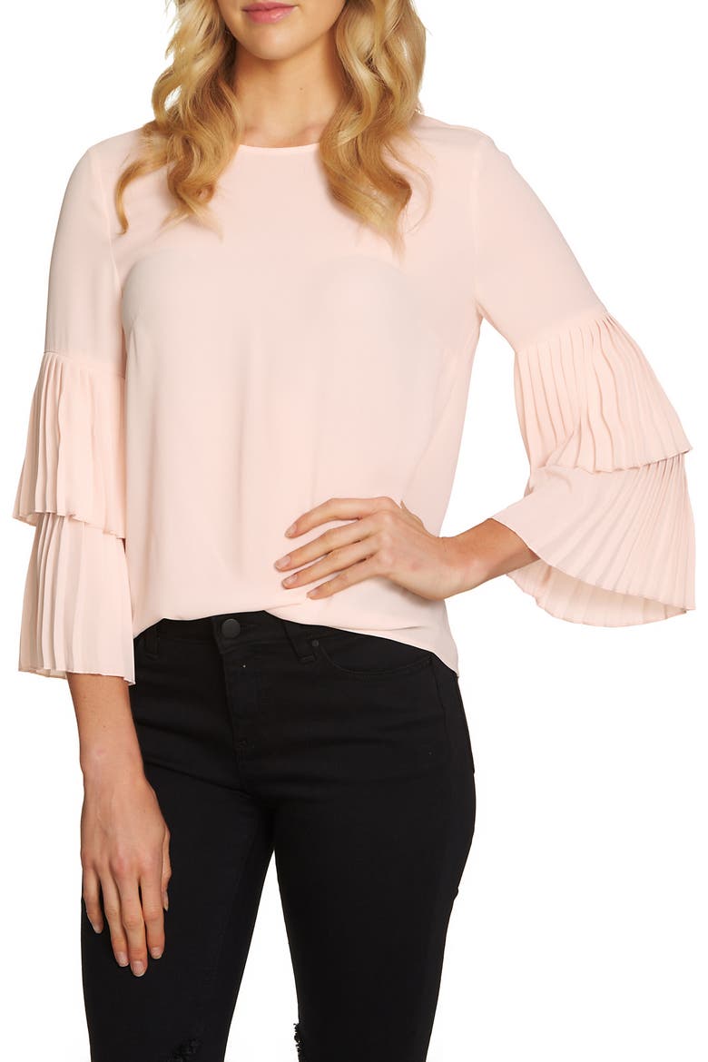 Pleated Sleeve Blouse, Main, color, PINK OPAL