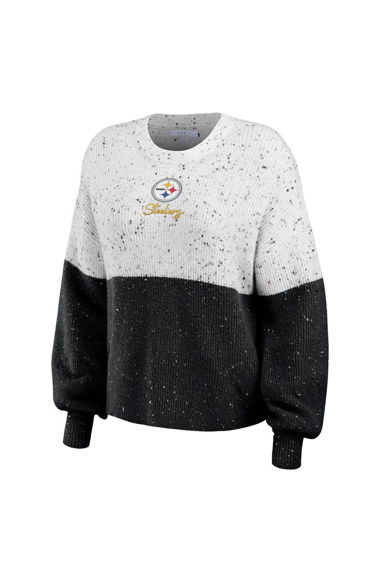 WEAR by Erin Andrews Women's WEAR by Erin Andrews  White/Black Pittsburgh Steelers Lighweight Modest Crop Color-Block Pullover Sweater, Alternate, color, 
