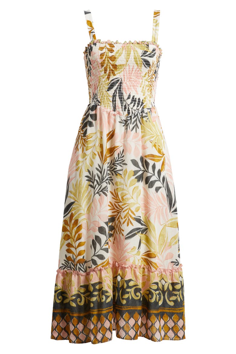 Smocked Sleeveless Maxi Dress, Alternate, color, IVORY MULTI