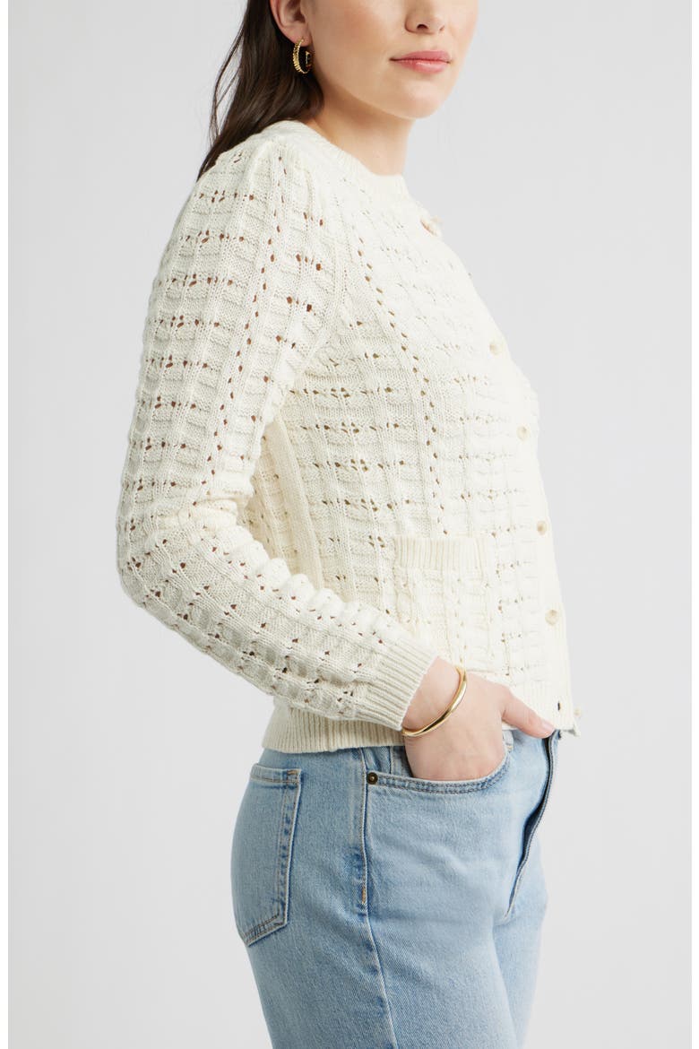 Pointelle Stitch Cotton Cardigan, Alternate, color, IVORY PRISTINE