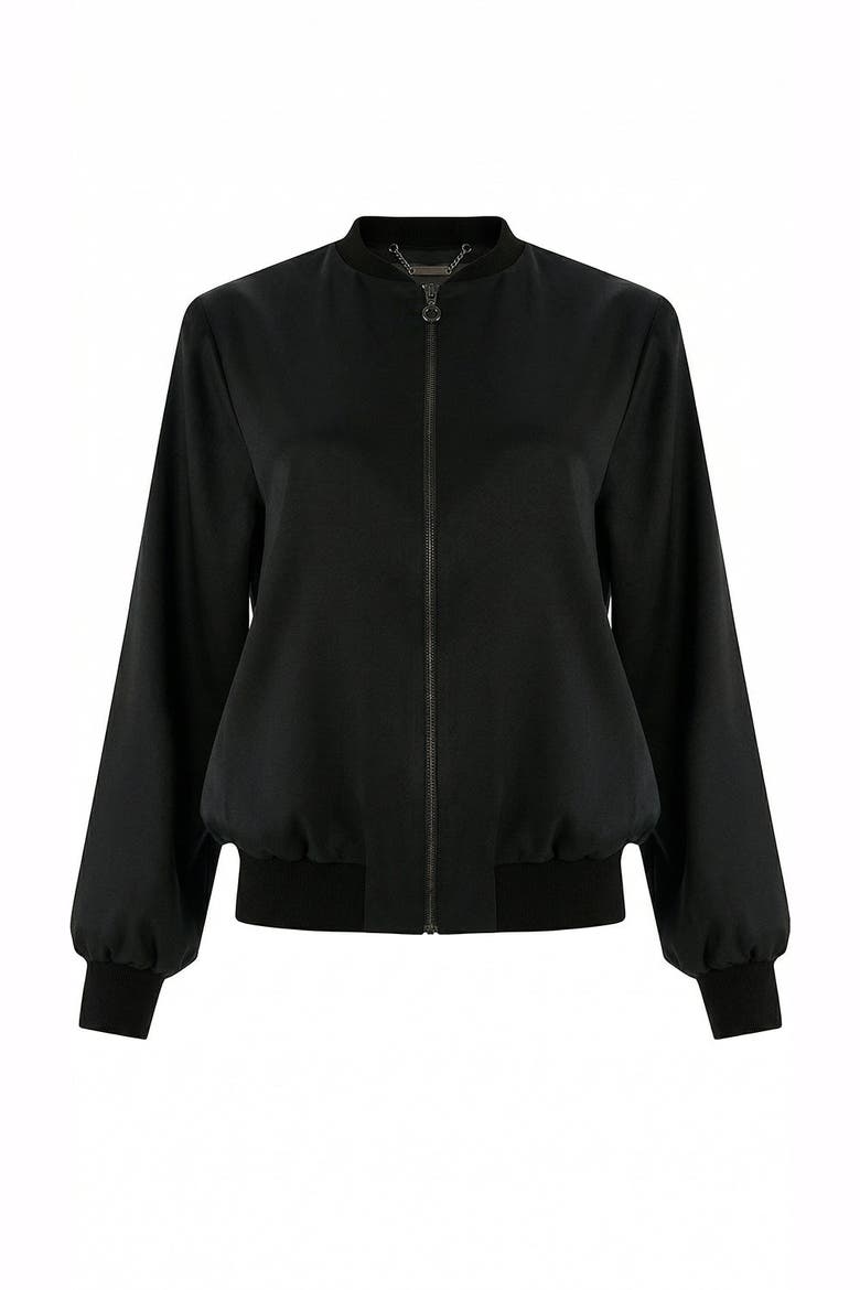 Lacey Satin Bomber Jacket, Alternate, color, BLACK