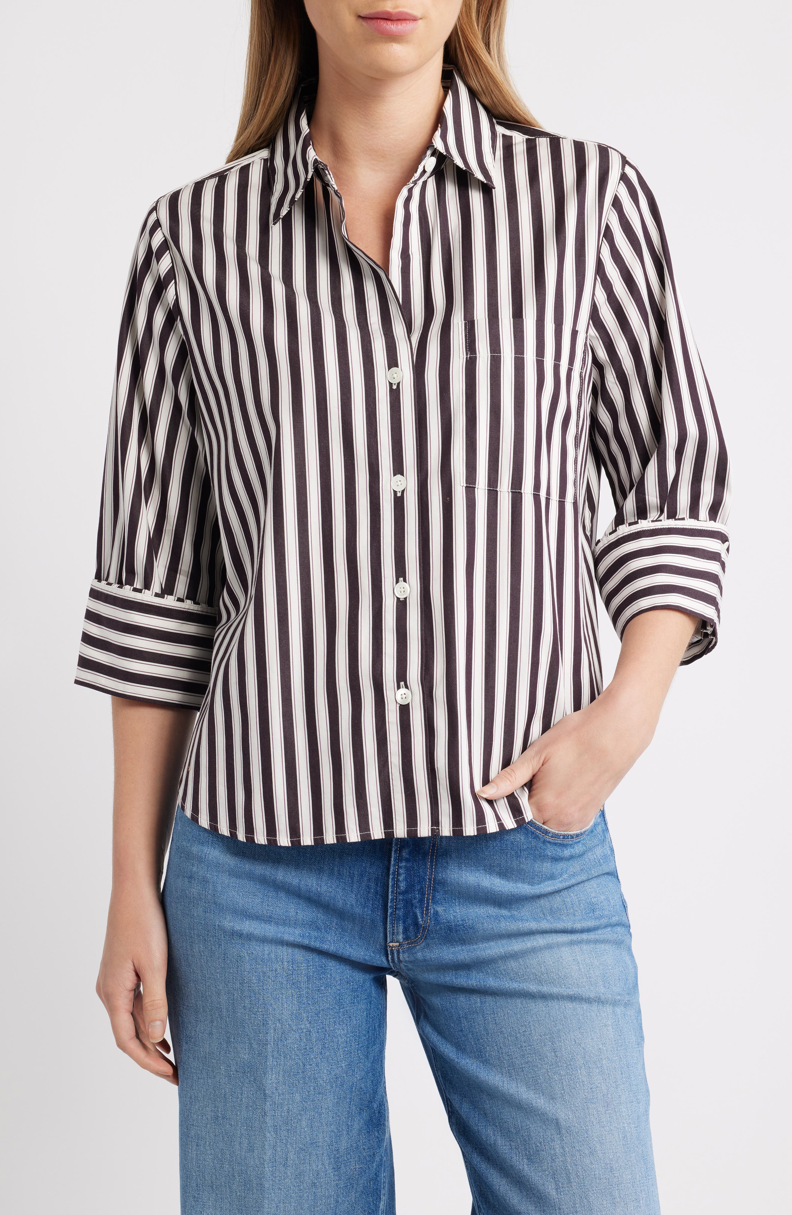 ヴェルナ レディース シャツ トップス Striped shirt BERNA ヴェルナ シャツ トップス レディース Blouses Black
