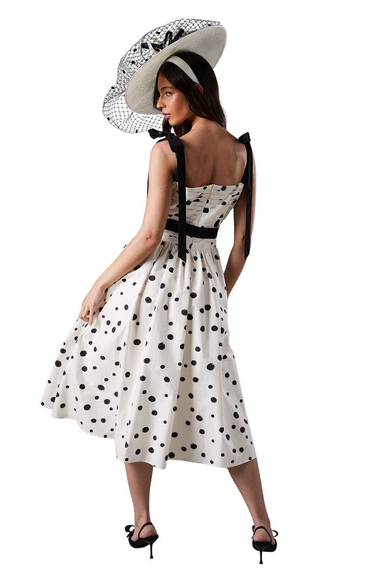 Coast Lisa Tan Mono Spot Bow Detail Midi Dress, Alternate, color, Mono