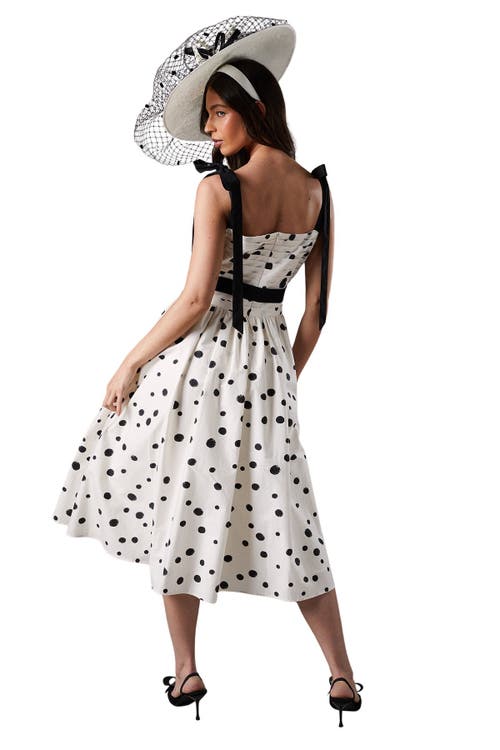 Coast Lisa Tan Mono Spot Bow Detail Midi Dress In White