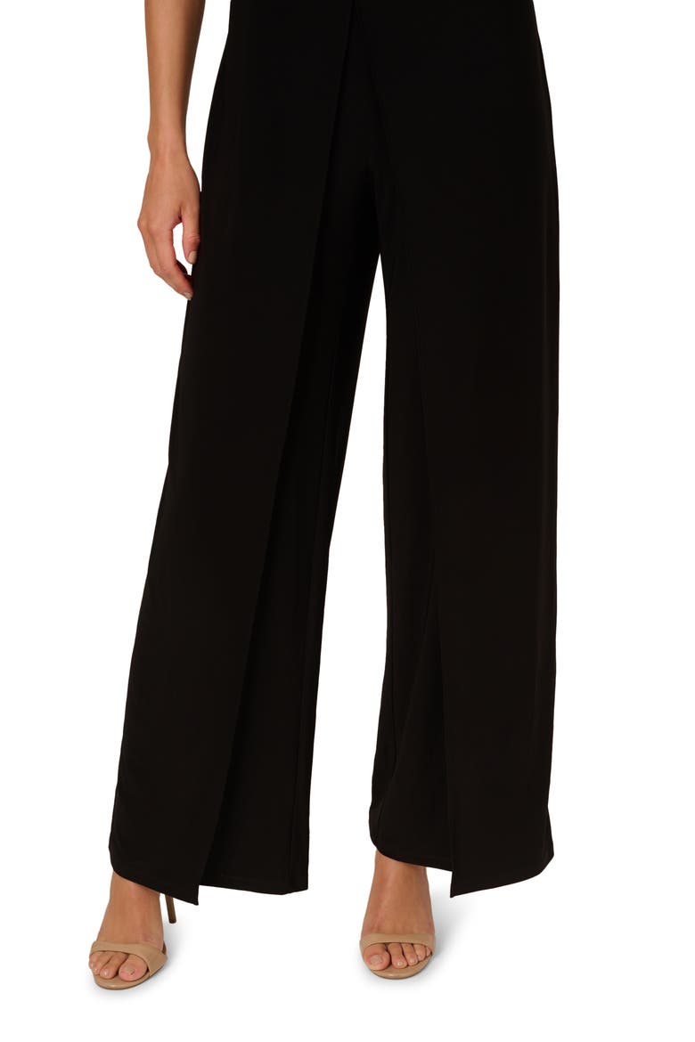 Crossover Neck Overlay Jumpsuit, Alternate, color, BLACK