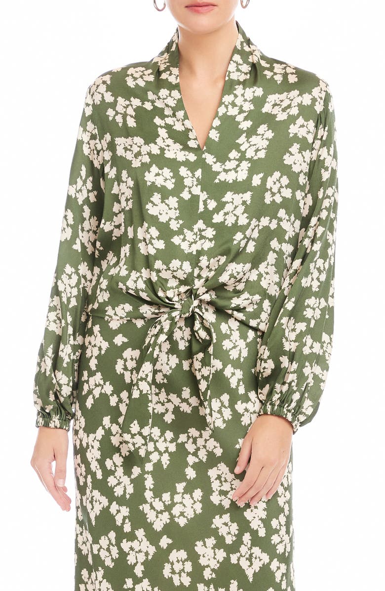 FIFTEEN TWENTY Scarlet Floral Tie Front Top, Main, color, Green Print