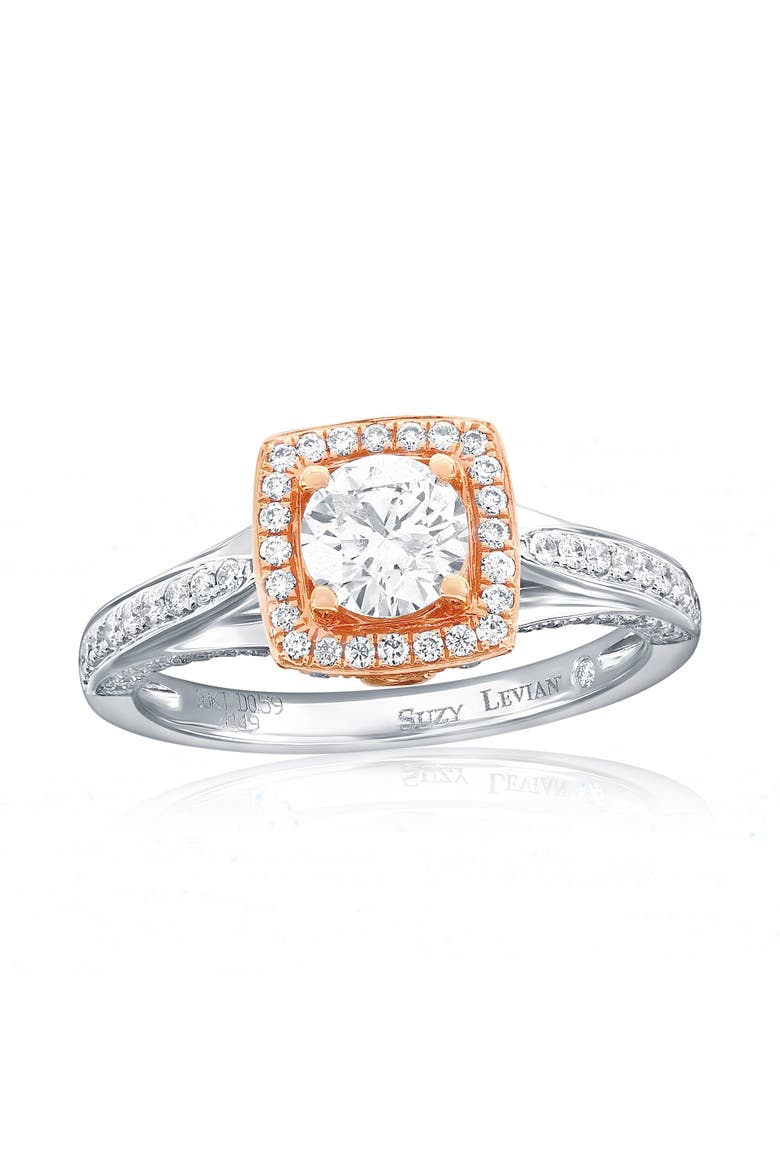 18K White & Rose Gold 0.59ct GIA-Certified Diamond & 0.49cttw Diamond Ring, Main, color, White/Rose Gold