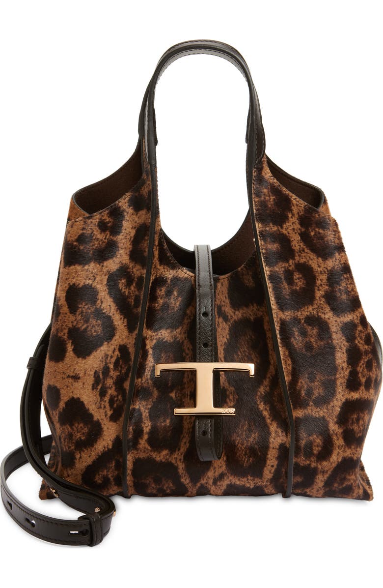 Tod
s Small T Timeles Genuine Calf Hair Shopping Bag, Main, color, Leopard