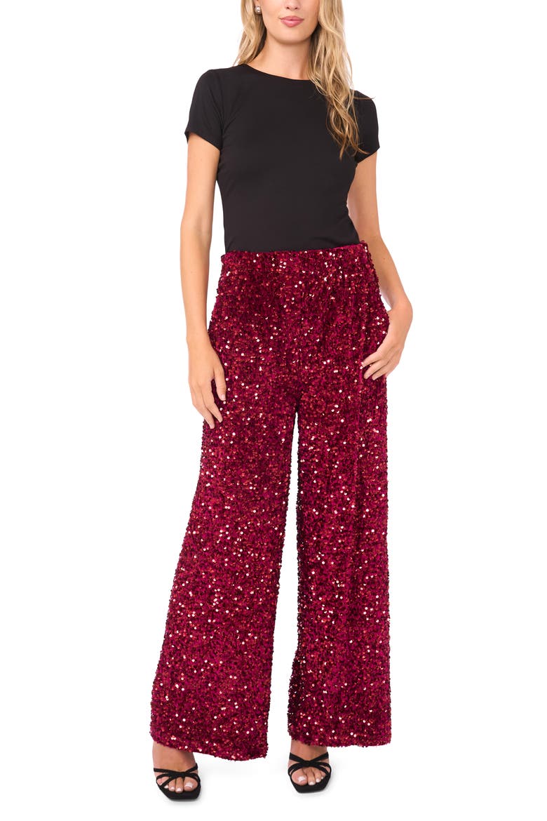 Sequin Wide Leg Pants, Alternate, color, CRIMSON