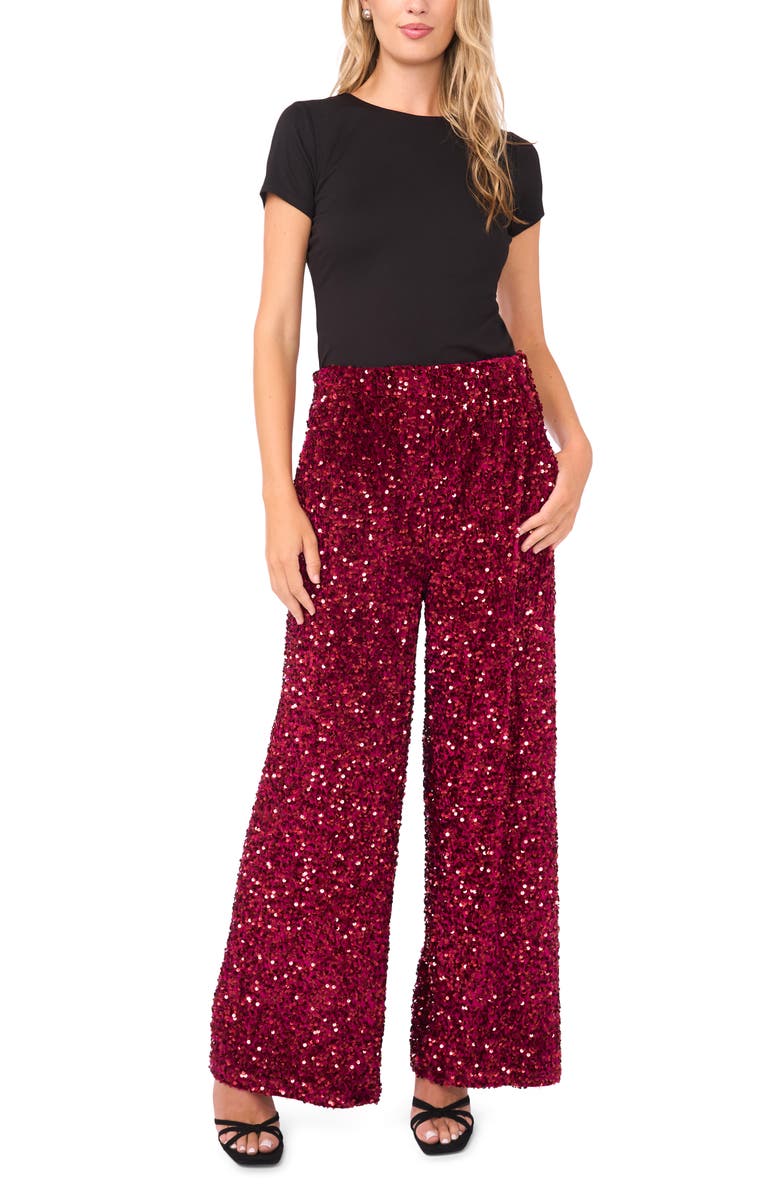Vince Camuto Sequin Wide Leg Pants, Alternate, color, Crimson