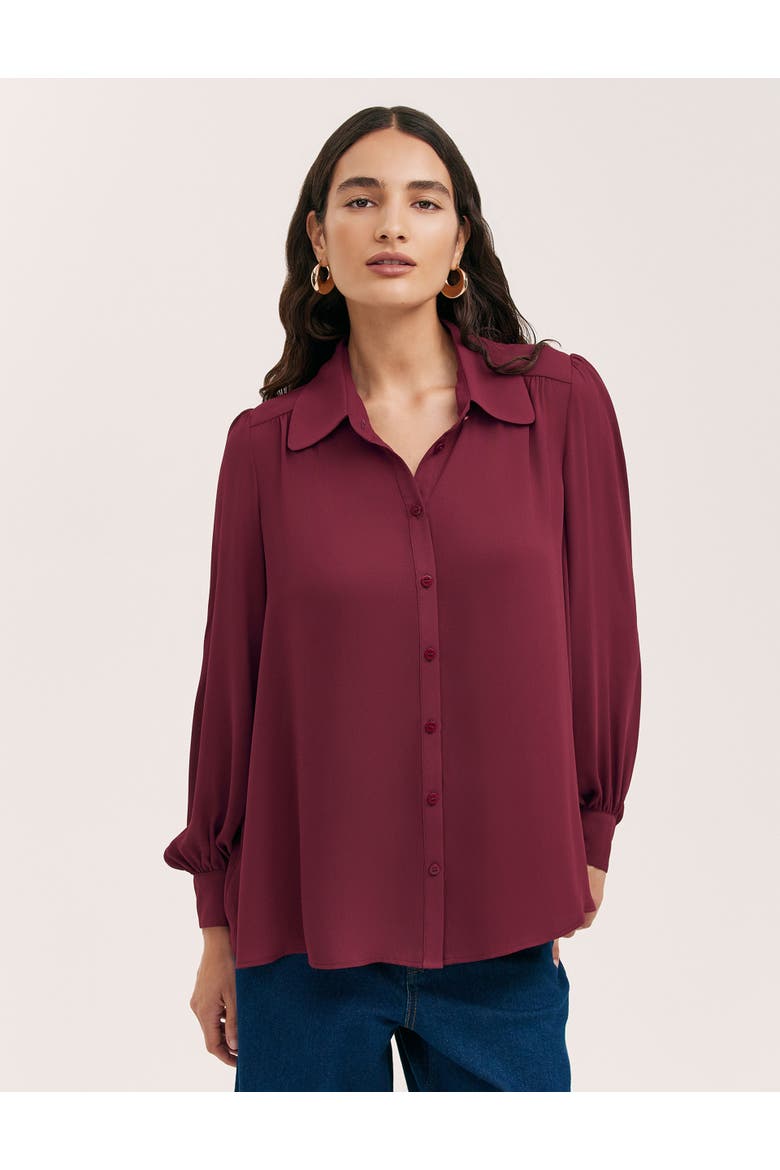 Melina Chiffon Button Down Blouse, Main, color, Burgundy
