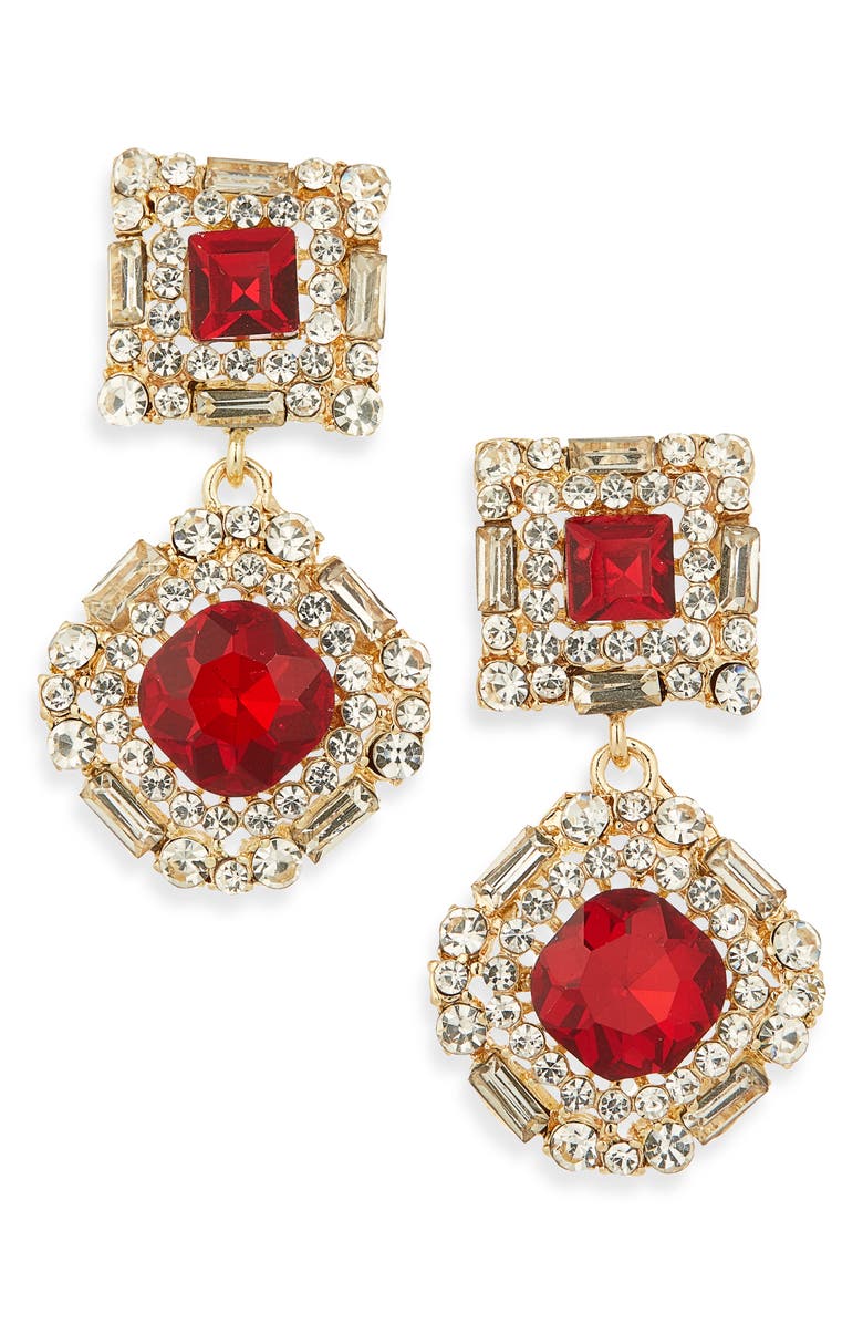 Cara Crystal Statement Drop Earrings, Main, color, Red