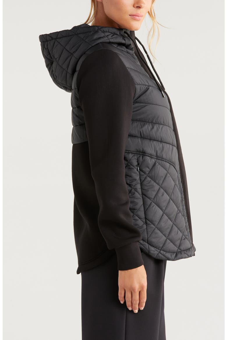 Hybrid Quilted Knit Hooded Jacket, Alternate, color, BLACK