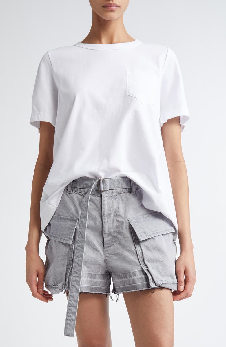 Sacai Mixed Media Poplin & Jersey Top, Main, color, White/ Off White 104