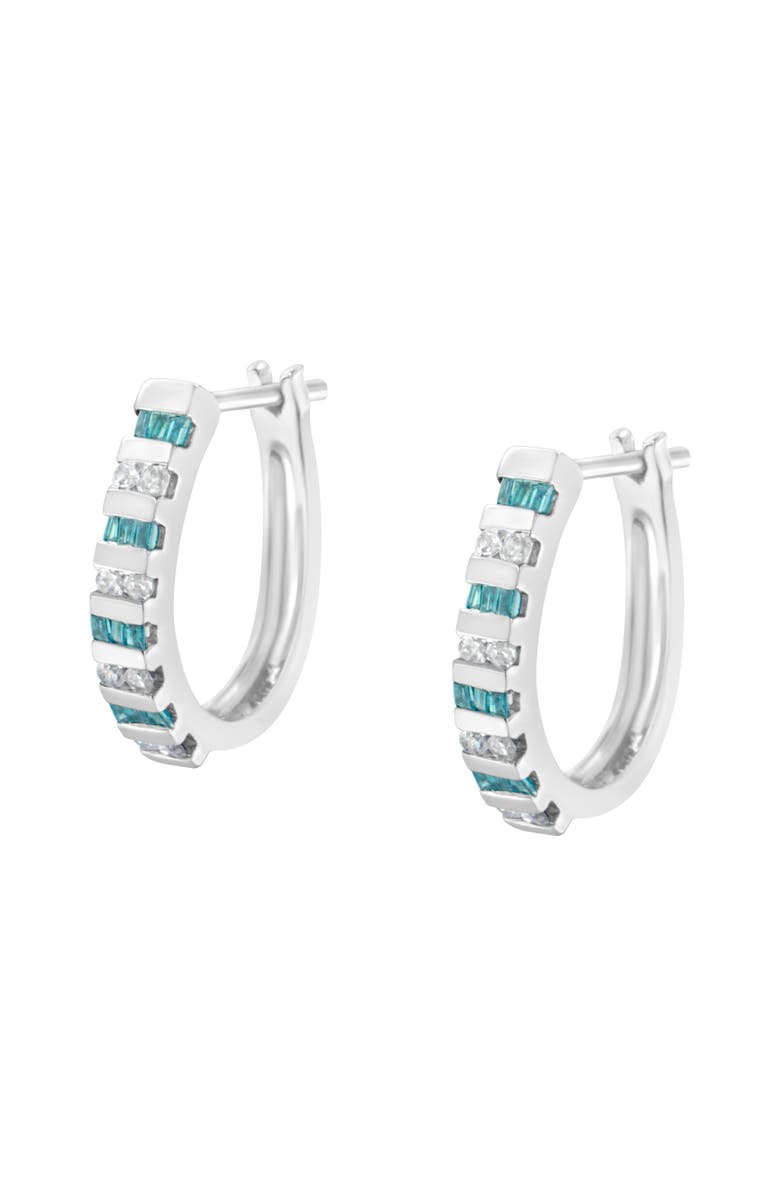 Haus of Brilliance 10k White Gold Round and Blue Baguette 1/2 Ct Diamond Hoop Earrings, Alternate, color, White