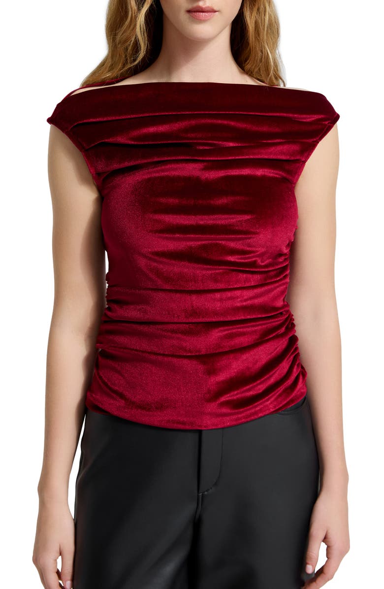 Marcella Cooper Ruched Off the Shoulder Velvet Top, Main, color, Crimson
