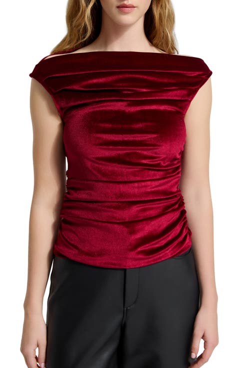 Cooper Ruched Off the Shoulder Velvet Top