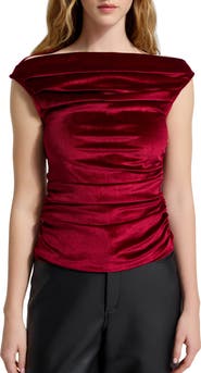Marcella Cooper Ruched Off the Shoulder Velvet Top